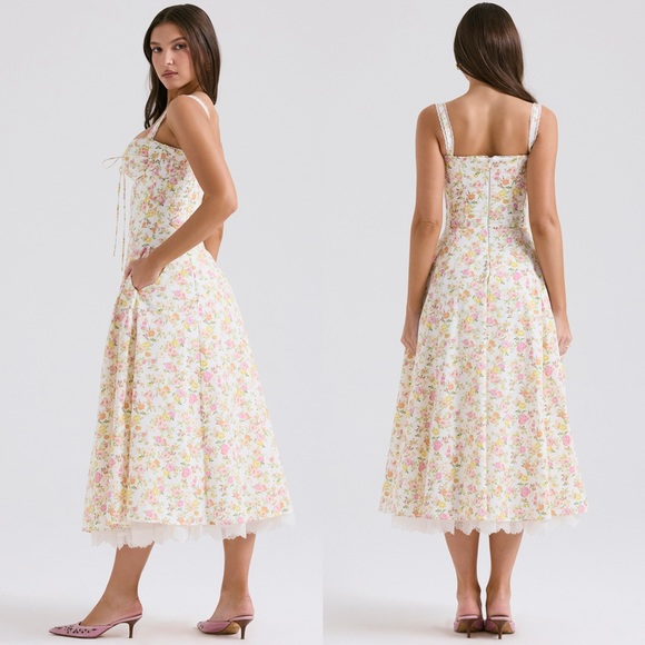 House of CB ‘Rosalee’ Ivory Meadow Print Cotton Bustier Sundress - Picture 4 of 5